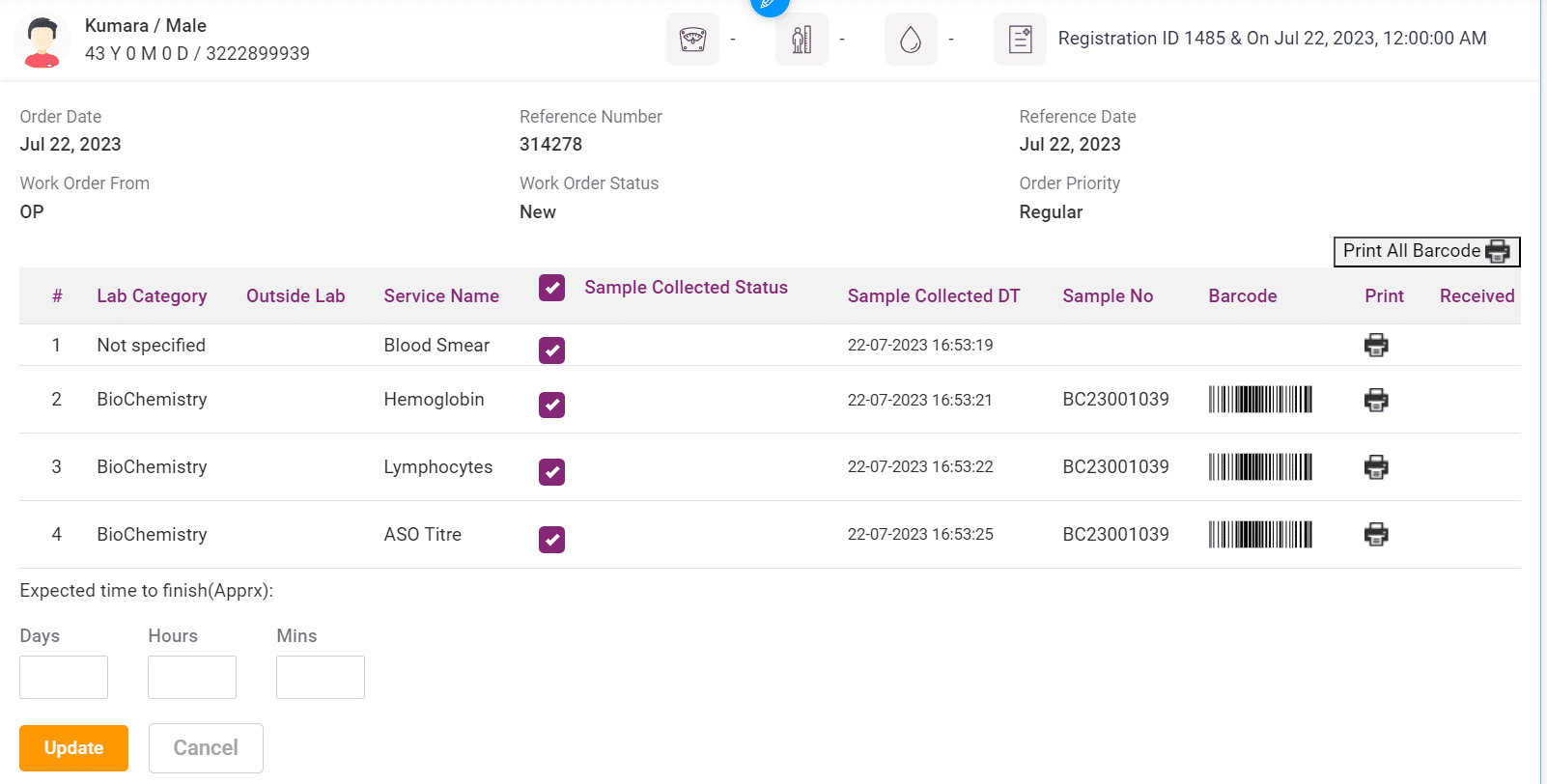 LIMS Sample collection