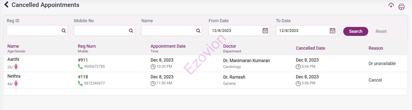 cancelled appointments