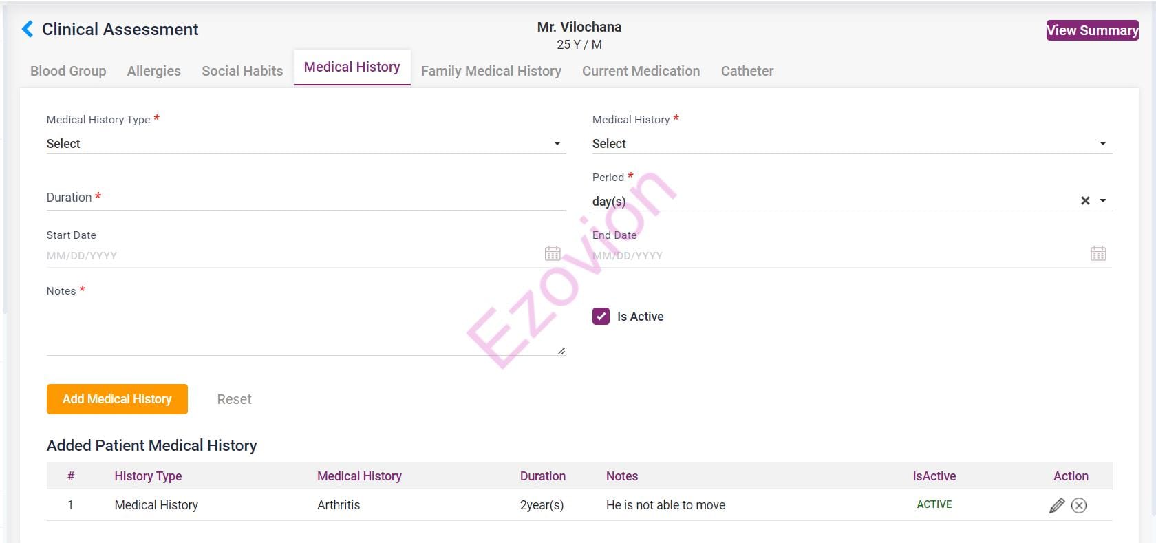 Electronic Health Record CLINICAL ASSESSMENT