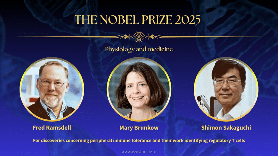 Nobel Prize 2025 Winners: Mary Brunkow, Fred Ramsdell, and Shimon Sakaguchi, recognised for their fundamental discoveries concerning peripheral immune tolerance.